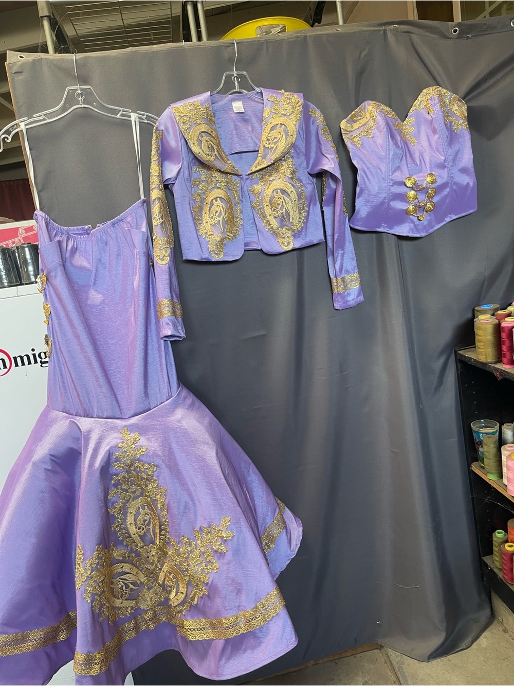 Lavender Gold Embroidered Three-Piece Dress Set